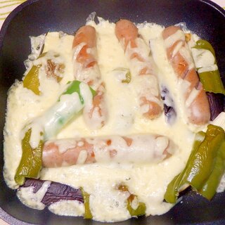 超簡単♪ウィンナーとピーマンとナスのチーズ焼き